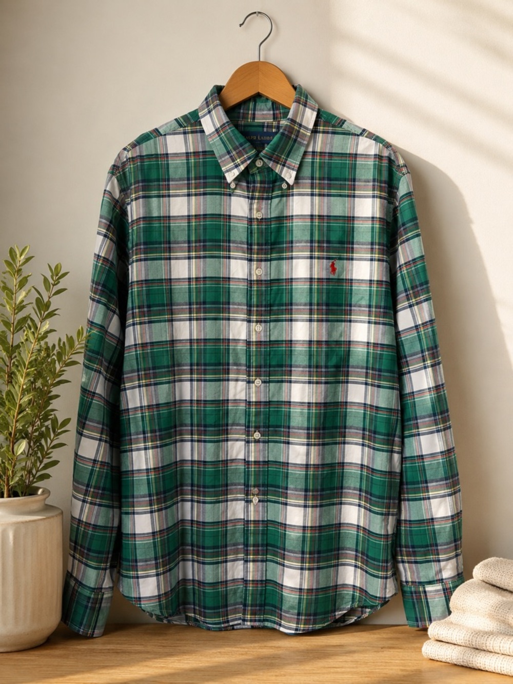 Polo Ralph Lauren Custom Fit Green Plaid Button Down Shirt XXL 100% Cotton